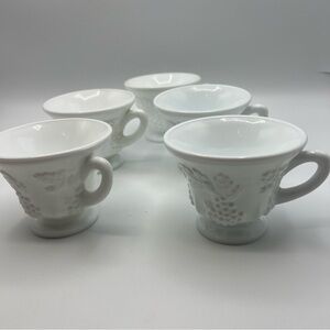 Indiana Colony Harvest Grapes Milk Glass Punch Tea Cups Vtg Set Of 5 Likenew